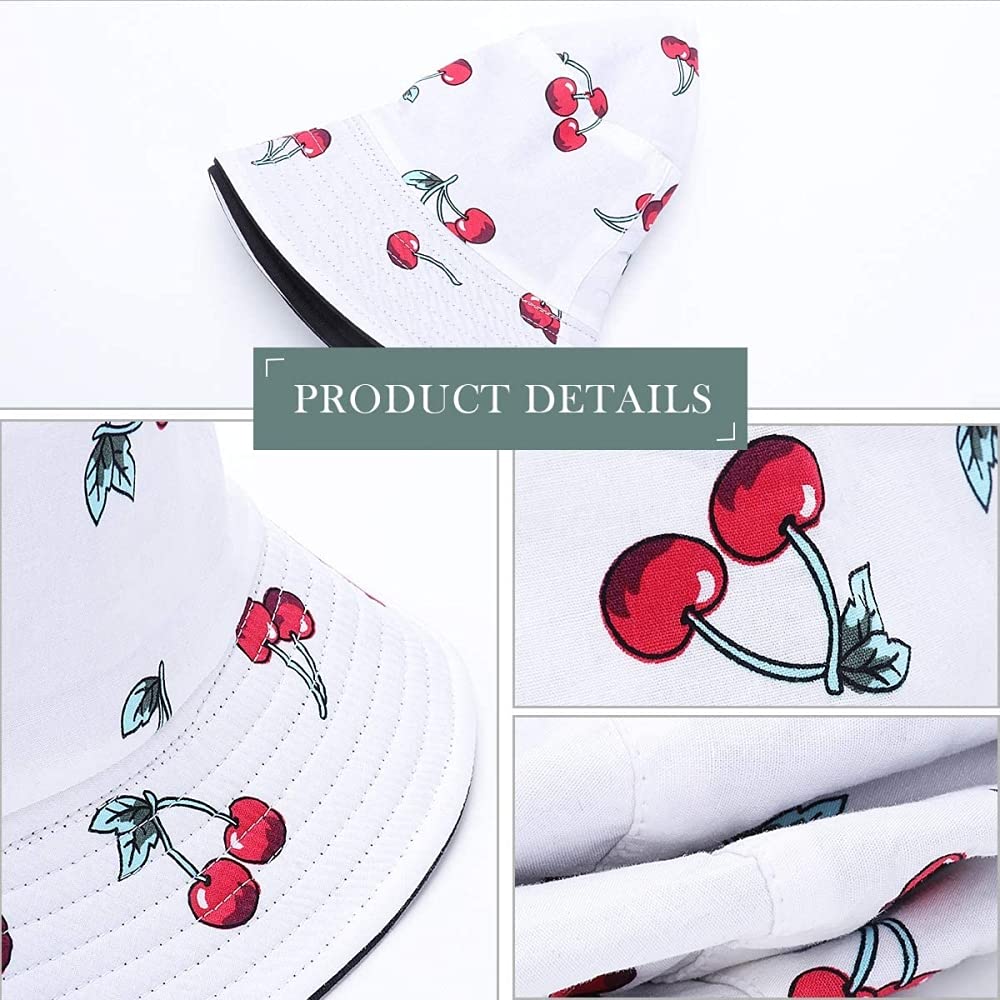 PALAY Bucket Hat for Women Cotton with Cherry Print Reversible Summer Sun Fisherman Outdoor Cap Beach Hat for Girls Teens PALAY Bucket Hat for Women Cotton with Cherry Print Reversible Summer Sun Fisherman Outdoor Cap Beach Hat for Girls Teens